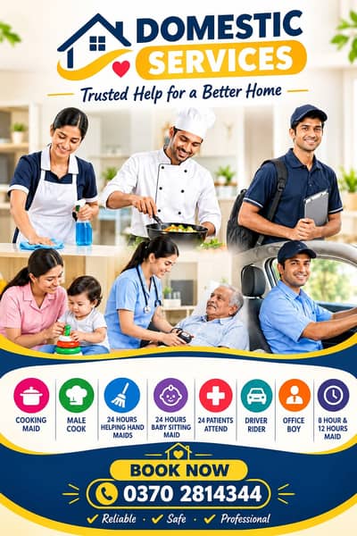 domestic services. maid, nanny, driver, cook, patient care, office bo