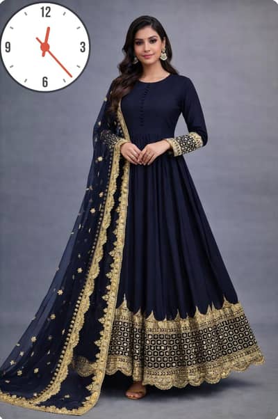 Bridal Style Long Maxi Frock - Fancy Embroidered - All Colours