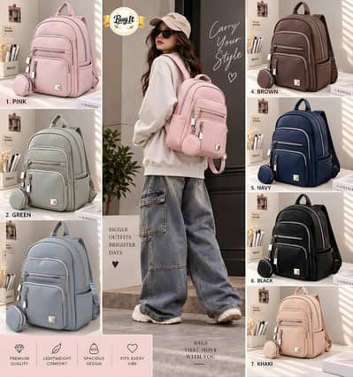 High Quality Ladies Leather Backpack Set - 4 Zipper