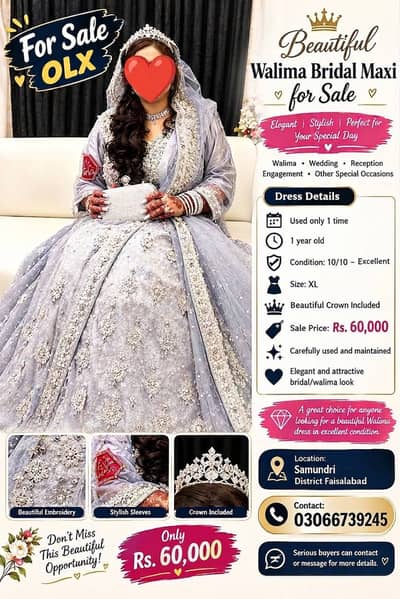 Walima Bridal Maxi | 1 Time Used | 10/10 Condition | XL | Crown Includ