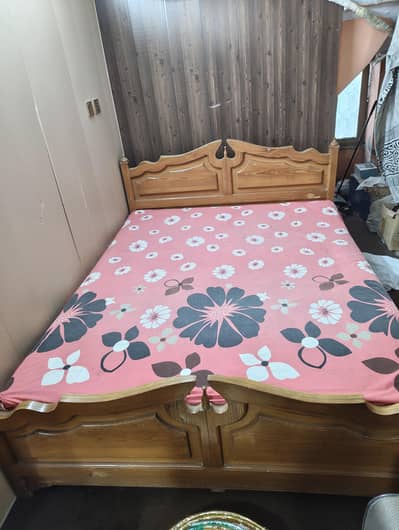 king size wooden bed with mattress and Dressing table