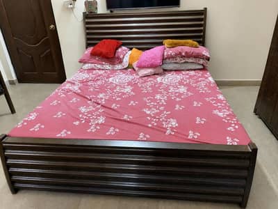 king size double bed 2 side tables 1 big dressing table+dressing table