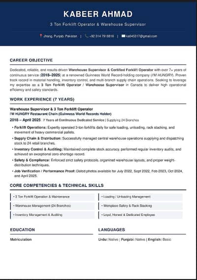 i am forklift operator 7years experience. Saudia
