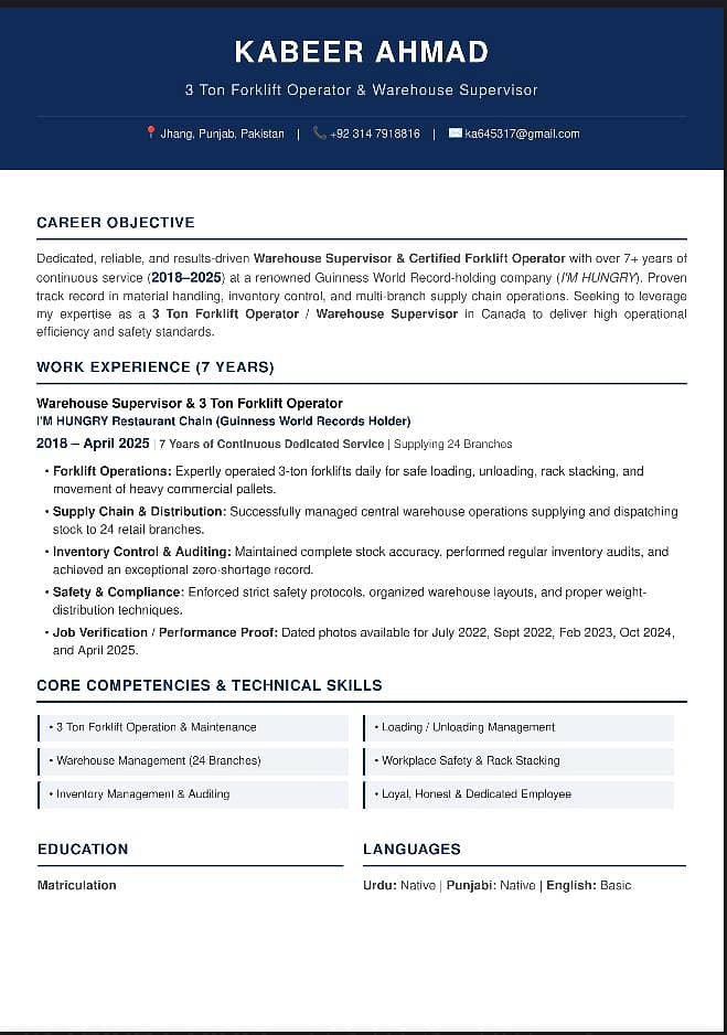 i am forklift operator 7years experience. Saudia 0