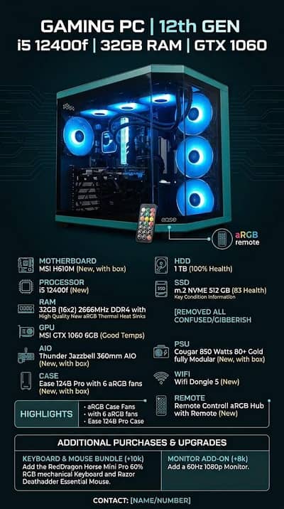 gaming pc  i5-12400F/12th Gen/32GB RAM/GTX 1060 6GB/512GB NVMe/pc
