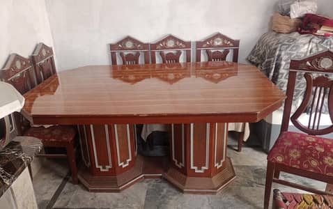 6 seaters wooden dining table with chairs high gloss polish