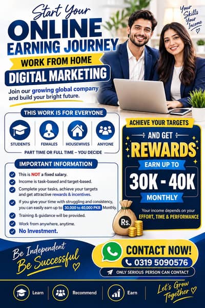 Work From Home || Digital Marketing Jobs ||  Lahore Jobs