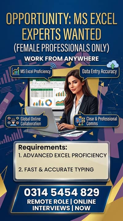 Urgent Hiring: Female Data Entry & Excel Expert