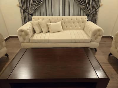 2 x 2 x 3 sofa set with pure sheesham table