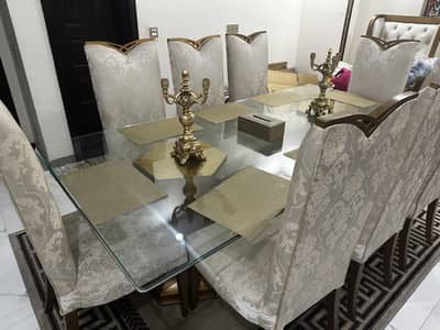 8 Seats Golden Dining Table Set