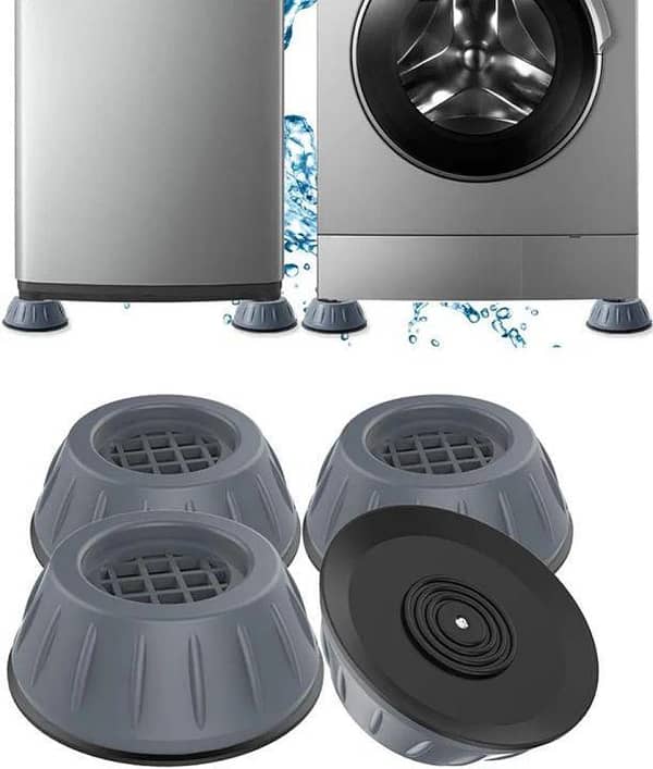Pack of 4 Anti Vibration Washing Machine Feet Mats| Anti Slip Skid Noise Cancelling Lifting Base Universal Size Washer Dryer Shock Absorber Dampers Stand Pads| Rubber Legs Foot Pads for Furniture Fridge Refrigerator Kitchen and Home Appliance