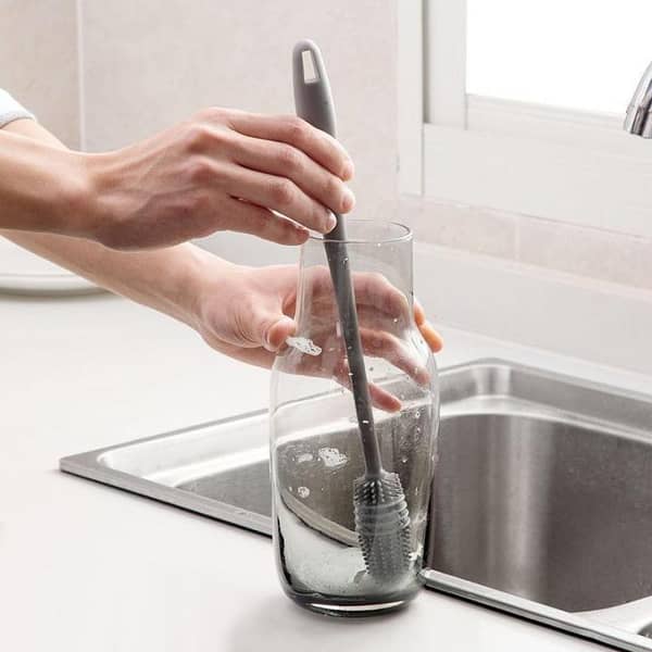 Silicone Baby Bottle Brush with Soft and Sturdy Bristles| Dishwashing Cleaner Scrubber Tool with Long Handle for Home and Commercial Kitchens| Scratch Free Hydration Dishwasher Safe Scrubber Kit Collection Water Cup Bottles, Coffee Mugs, Baby Bottles