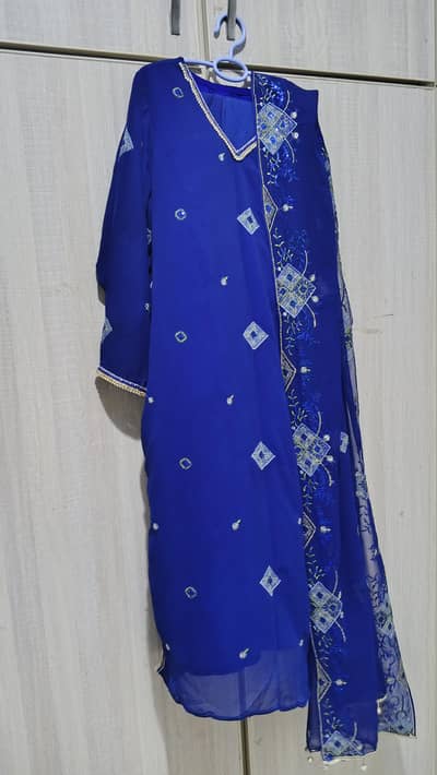 Royal Blue Embroidered 3-Piece Suit – Pre-Owned