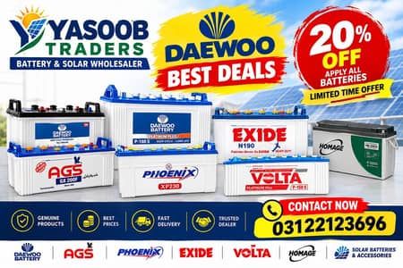 Daewoo Batteries & Solar Batteries Types Available at Yasoob Traders