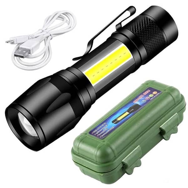 Zoomable Metal COB Flash Light Torch| Mini LED Flash Light| Rechargeable Small LED Work Light| Emergency Penlight Torch| Portable High Brightness Pocket Torch| Camping Lantern Fishing Lamp Outdoor, and Home