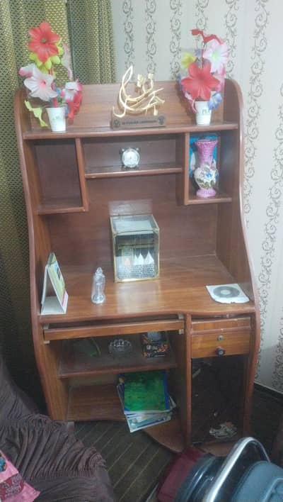 Wooden Computer Trolley / Study Table trolley with Drawer & Shelves