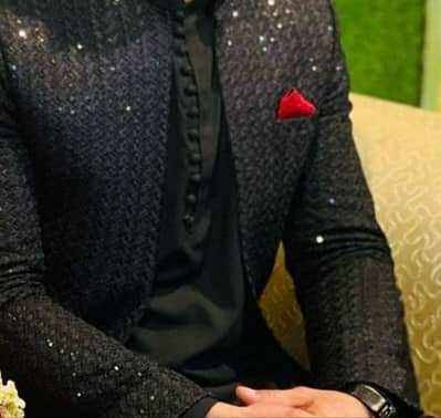 shirwani with black stitched suit