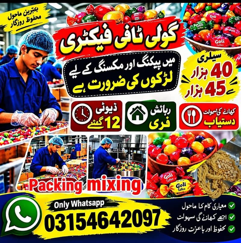 ٹوفی فیکٹری میں ورکروں کی ضرورت ہے 0