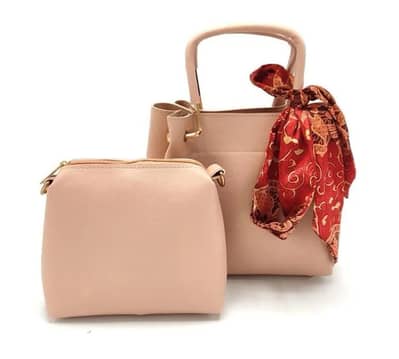 Pink PU Lether  crossbody bag set with red scarf