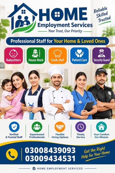 House Maid Babysitter Cook Chef Patient Care Security Guard Services