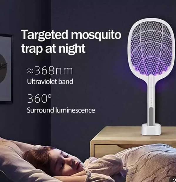 2-in-1 Rechargeable Mosquito Killer Racket with LED Night Lamp | Electric Fly Swatter & Insect Zapper for Mosquitoes, Flies & Flying Bugs | Portable Cordless Bug Killer Bat for Home, Bedroom, Garden, Camping & Outdoor Use