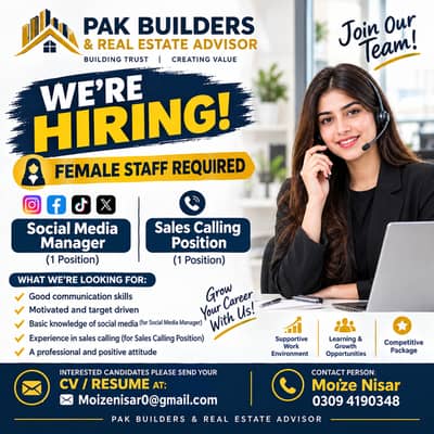Female Staff Required – Social Media & Sales Calling