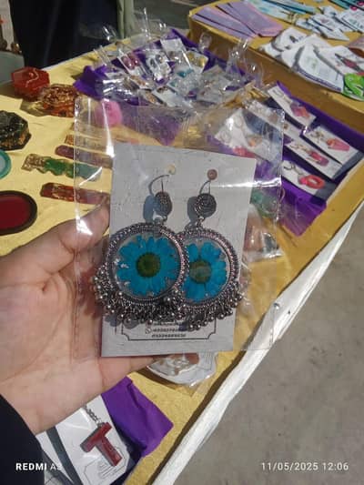 Handmade Resin Jhumka Earrings - Dried Flower Design - For Girls`