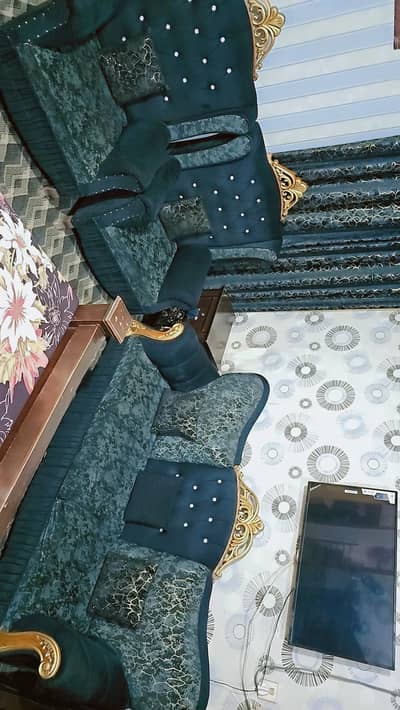 5 seater stylish sofa set 3+2 long chair with same curtain