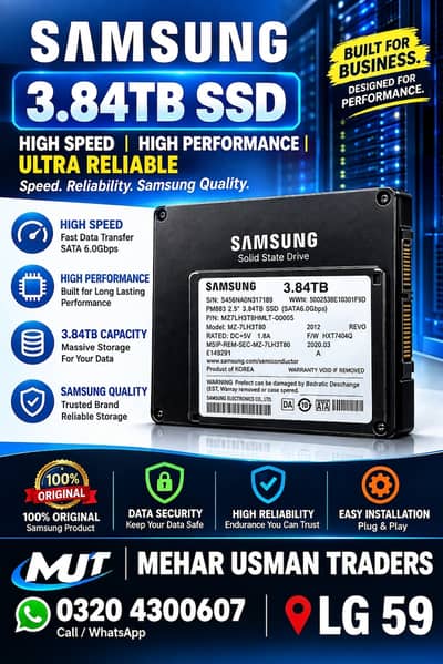 Samsung PM883 3.84TB SSD 2.5 Inch SATA 6Gbps High Performance