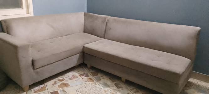 L Shape Sofa 5 Seater For Sale - Beige Color Velvet