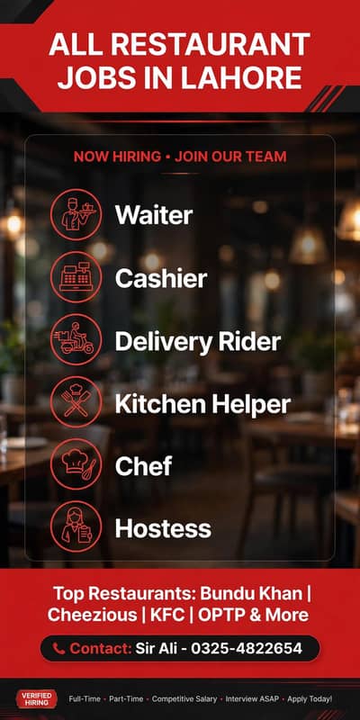 All Resturant Job Available In Lahore