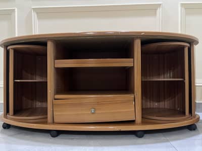 Pure Wood Console Table with Rotating Side Shelves and Tyres