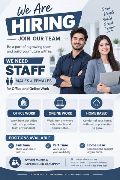 Hiring staff males and females for office and online work