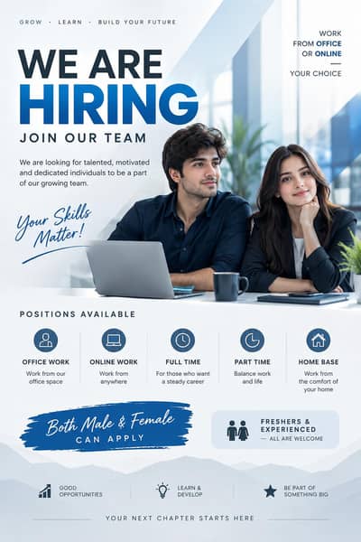 hiring staff males and females for office and online
