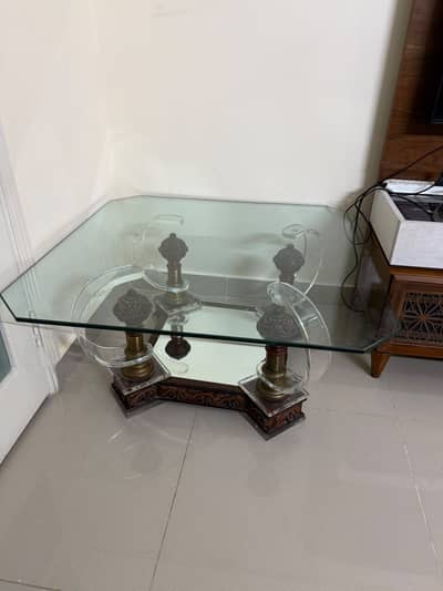 Wooden Table with Glass Top