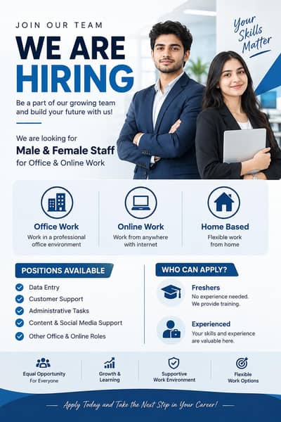 Hiring staff males and females for office and online work