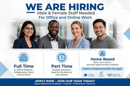 hiring staff males and females for offlice and online work