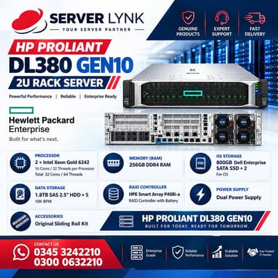 HP ProLiant DL380 Gen10 | 2× Xeon Gold 6242 | 256GB RAM
