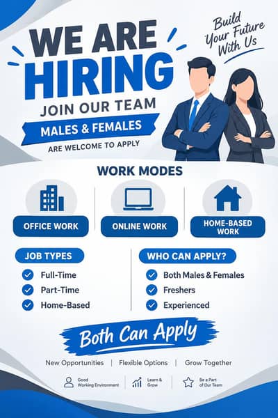 Hiring Staff males and females for office and online work.