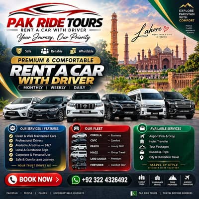 Rent a Car In Lahore/Car Rental/With & Without Driver/Audi/Prado/V8