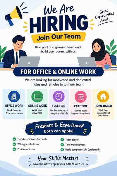 Hiring staff males and females for office and online work
