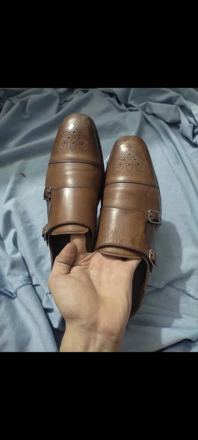 Double monk strap leather shoes for men