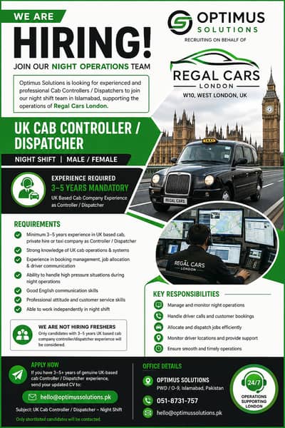 CAB CONTROLLER / DISPATCHER MANAGER  REQUIRED IN NIGHT SHIFT