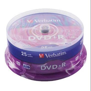 1 PCS   Verbatim 95033 4.7GB 16x DVD+R Printable Recordable Discs - Silver (25 Pack Spindle)    R5745