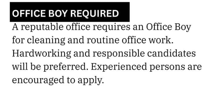 Office Boy required