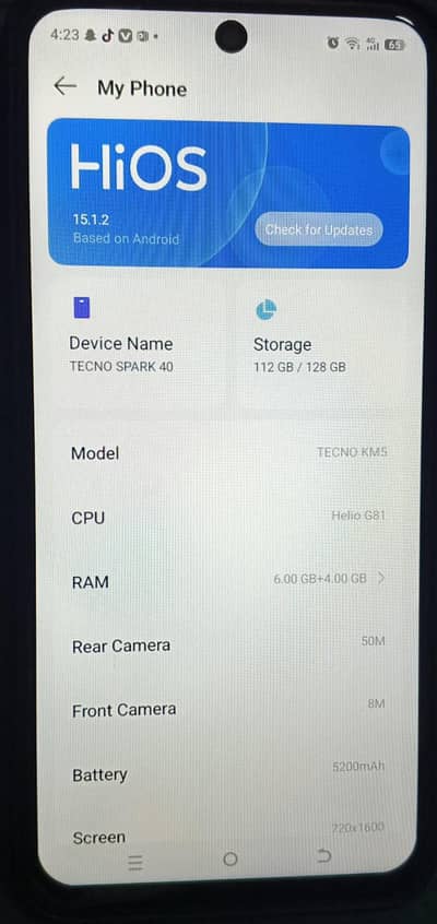 Tecno Spark 40 Mobiles For Sale Brand New Condition 6 month used paned