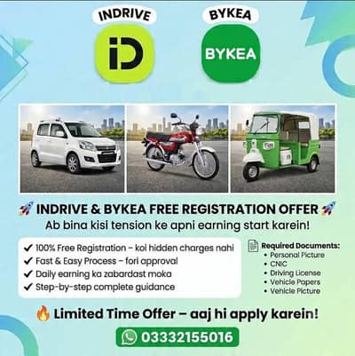  Call / WhatsApp: 03352154016				 	 InDrive Driver Registration –