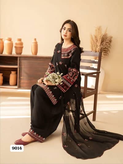 Winter Embroidered 3PC Dhanak Suit | Heavy Shawl | COD