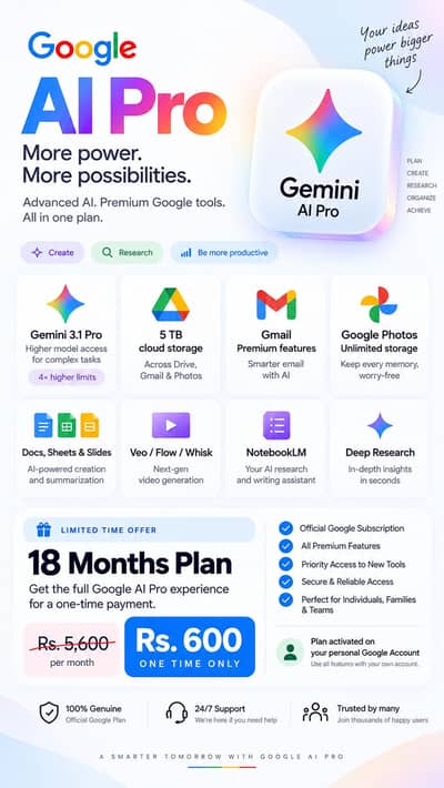 5TB Cloud Drive & AI Pro Workspace Access (Personal Mail 18 Months)