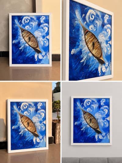 Original Handmade Acrylic Painting – Blue Boat